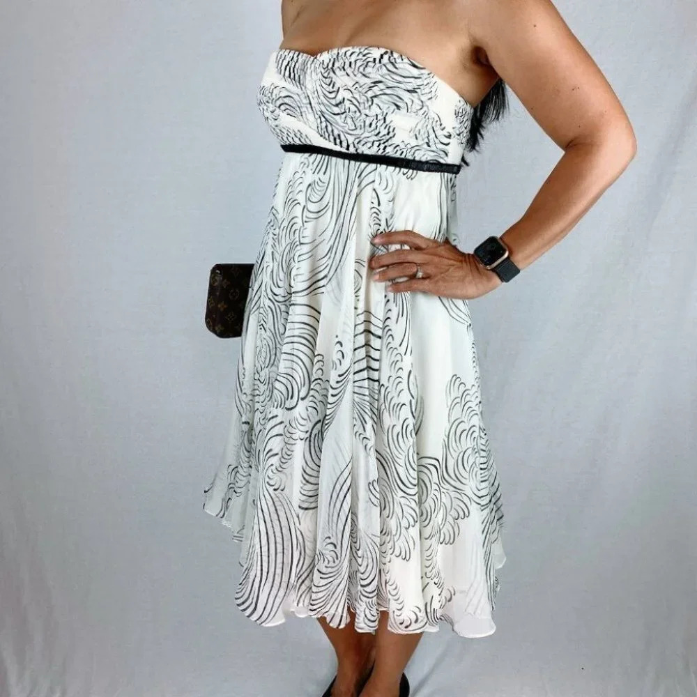 Marchesa Notte White Black Strapless Midi Dress $795 - Picture 5 of 11